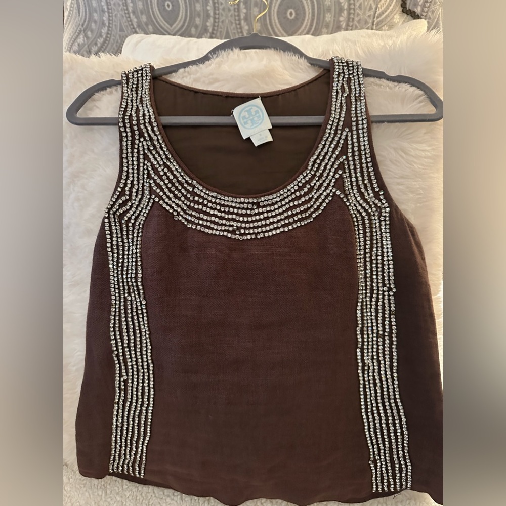 Tory Burch Chocolate Brown Sequin Tank Top size 8